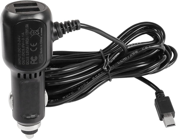 MEIRIYFA Dash Cam Power Cable, QC3.0 Fast Vehicle Car Charger with Dual USB Ports, Mini USB for Various Models of Car