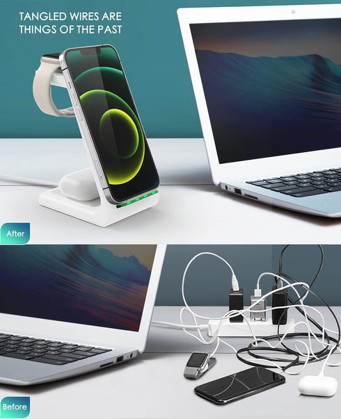 Wireless Charging Station - 3 in 1 Fast Desk Charging Station for iPhone 15/14/13/12/11 Pro Max/X/Xs Max/8/8 Plus,