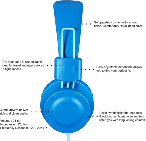 iRAG J01 Kids Headphones, Foldable Stereo with Tangle-Free 5ft Cord, Wired On-Ear Headset for iPad, Kindle Fire,