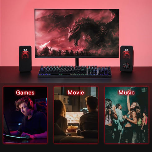 Redragon GS500 STENTOR PC Gaming Speaker, 2.0 Channel Stereo Desktop Speaker with Red Backlight, USB Powered