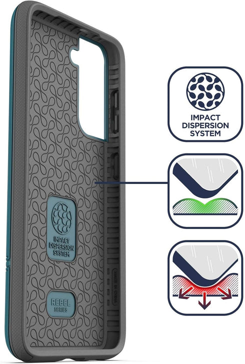 ENCASED Rebel Series Samsung Galaxy S21 Case, Heavy Duty Protective Phone Case, Teal Blue