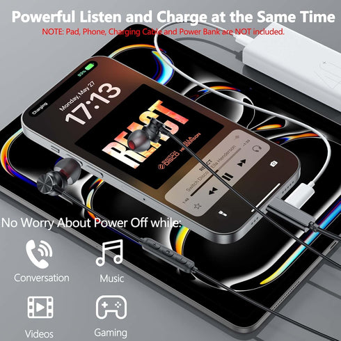 USB C Headphones with Charging for iPhone 15 Plus Pro Max, Samsung S24 S23 S22 A53 - Magnetic Wired Earbuds with Mic