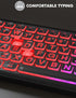 Wireless Keyboard and Mouse Combo, Large Print, RGB Backlit, Oversize Light Up Letters, Rechargeable, Ergonomic Tilt