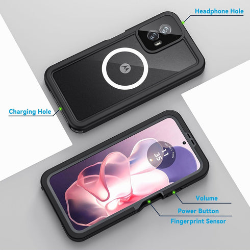 Lanhiem Moto G Power 5G 2024 Case, IP68 Waterproof Dustproof with Built-in Screen Protector, Black/Gray