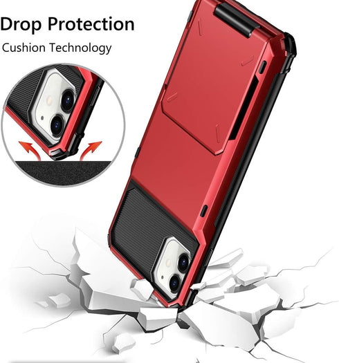 Vofolen iPhone 11 Case - Red Wallet with 4-Card Holder, ID Slot, Anti-Scratch Dual Layer TPU Bumper Armor, 6.1"
