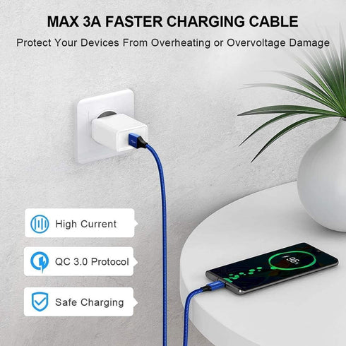 etguuds USB C Cable 15ft - Extra Long Type C Fast Charge USB-A to USB-C Charger Cable, Premium Nylon Braided, Blue