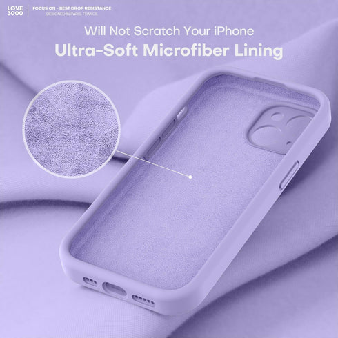 LOVE 3000 iPhone 14 Case - Light Purple, Premium Silicone, Shockproof, Soft Anti-Scratch Microfiber Lining, 6.1"