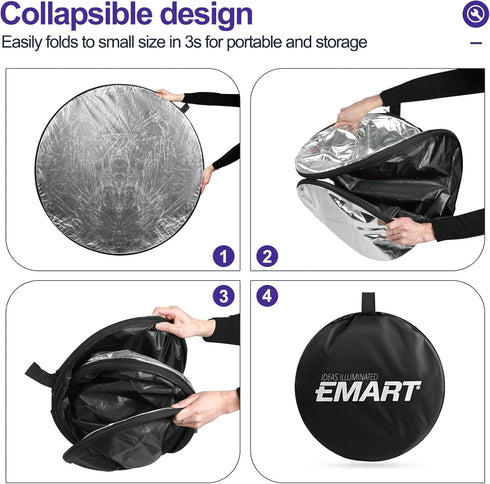 EMART 24’’ (60cm) Light Reflectors 5 in 1 Collapsible Photography Reflector with Bag for Studio Video Photography