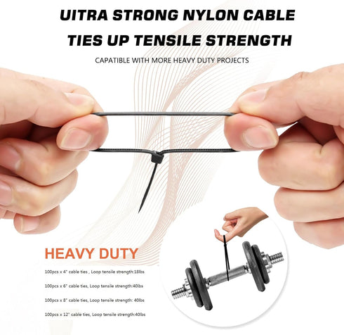 Cable Zip Ties, 400 Pack Black Assorted Sizes 12+8+6+4 Inch, Multi-Purpose Self-Locking Nylon for Home, Office, Garden