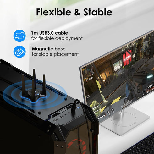 USB WiFi Adapter for Desktop PC, AC1900 Dual Band Wireless Network Adapter, 2.4GHz/5GHz High Gain Antennas, Supports