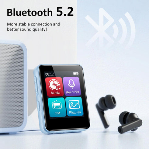 VANSING 32GB MP3 1.8 inch MP3 512GB(Blue) Player for Kids, Portable Small Music Bluetooth Player with Speaker, FM