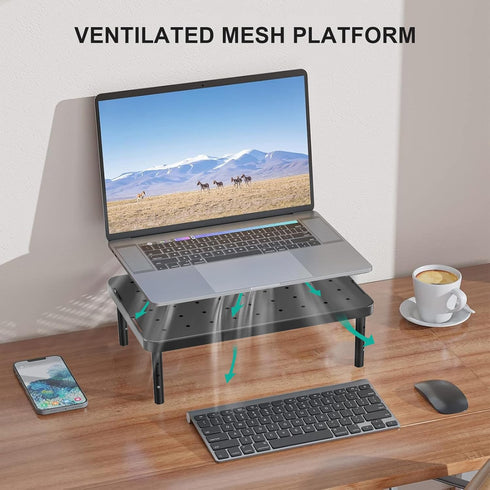 (PTT001-B), 1 Pack, WALI Computer Monitor Stand for Desk, Adjustable Laptop Riser, Desk Monitor Stand Underneath