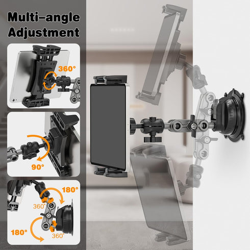 Aluminum Heavy Duty Tablet Mount for Car/Truck, 360 Adjustable 2-Stage Stand Holder for iPad Pro/Air/Mini