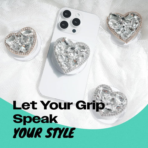 On The Grip OnTheGrip Compatible with Magsafe Cute Cubic Diamond Heart Shape Design Collapsible Mobile Phone Grip Stand