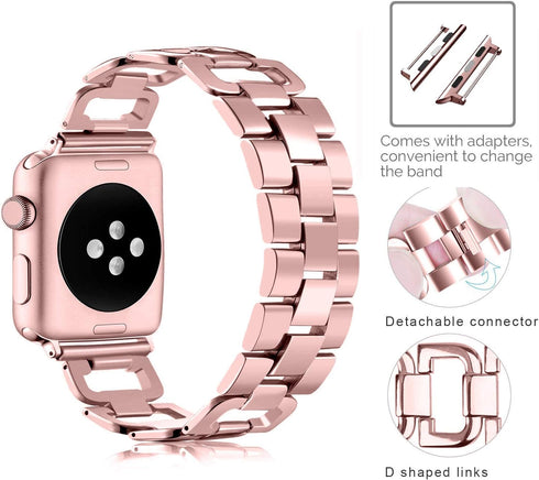 OULUCCI Compatible Apple Watch Bands for Women, 42mm 41mm 40mm 38mm, iWatch Series 10-1, D-Shape Stainless Steel Strap