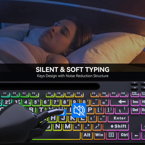 MARVO Large Print Backlit Keyboard, WK712 Wired Computer Keyboard with 7 Colors & 11 Modes for Windows, Mac