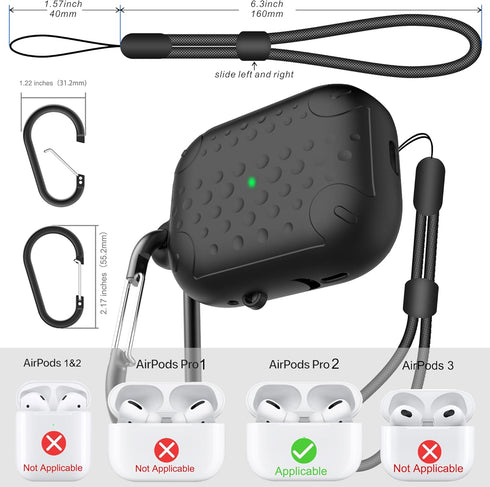 Waterproof Case for AirPods Pro 2nd Gen, Anti-Lost Silicone Cover with Wireless Charging & LED Visible, Black 01