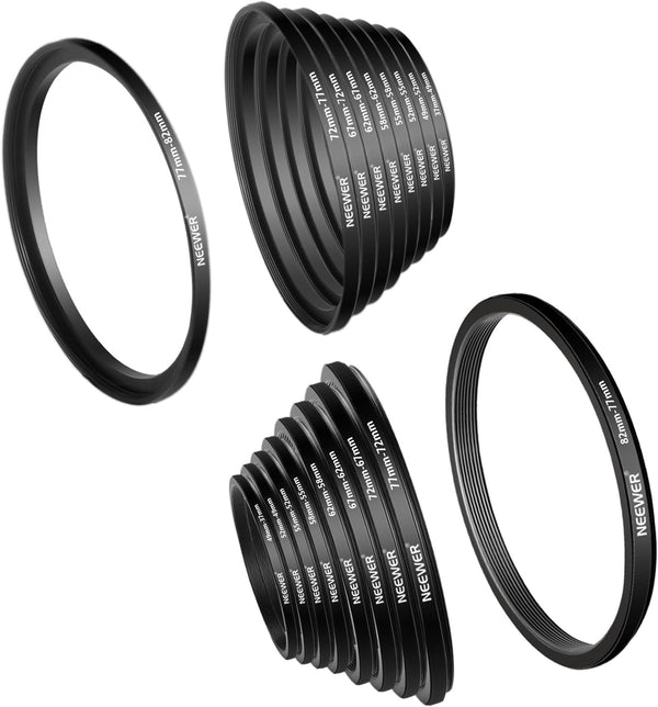 Neewer 18 Pieces Metal Camera Lens Filter Adapter Ring Kit, Compatible with Canon Nikon Sony Olympus DSLR