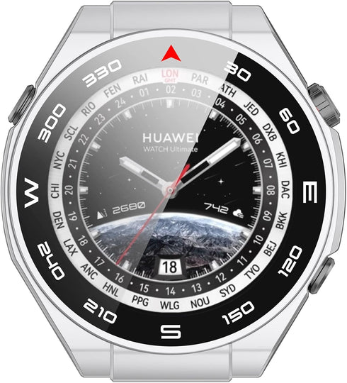 FitTurn PC+Tempered Glass Screen Protector Case for Huawei Watch Ultimate, Full Coverage Bumper (6 Pack)
