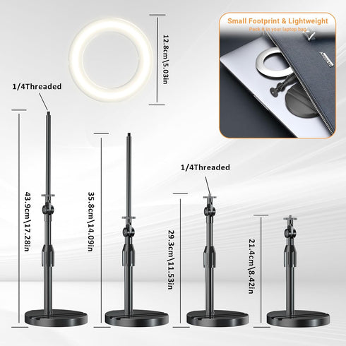 Mionondi 5'' Portable Travel Ring Light for Laptop Zoom Video Conference, Bright Circle Light with Extendable Stand