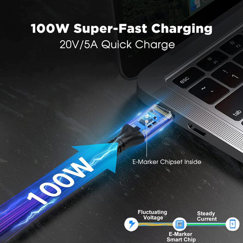 VCOM 4 FT USB 4 Cable for Thunderbolt 4: 100W, 40Gbps, 8K@30Hz, Dual 4K, Compatible with MacBooks, Hubs, Docks.