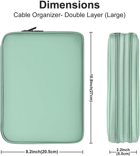 Leather Cord Organizer Bag, Waterproof Travel Case for Charger & Electronic Accessories, Portable Tech Organizer (Light