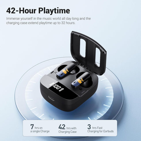 Wireless Earbuds Bluetooth 5.3 Headphones with Charging Case, Lightweight Earphones with Mic for Android/iOS Cell Phones, True Wireless Stereo Ear Buds for Calls and Music-Black
