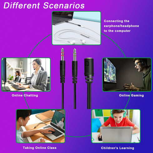 Headphone Splitter for PC, 3.5mm Female to Dual 3.5mm Male Mic Audio Stereo Jack Y Splitter Cable for Gaming Headset
