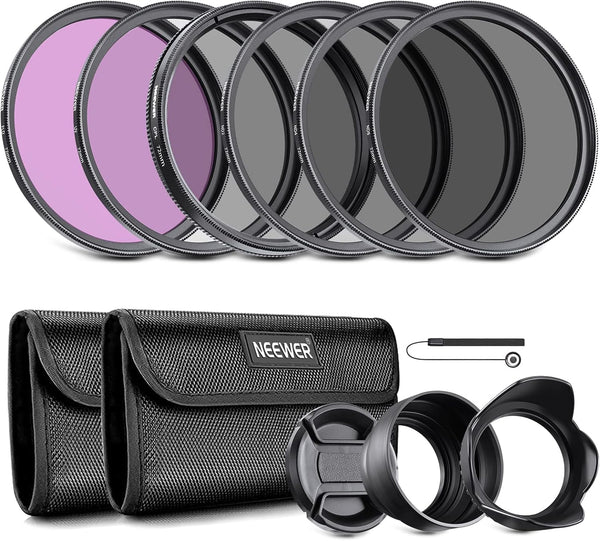 Neewer 72mm ND Lens Filter Kit: UV, CPL, FLD, ND2, ND4, ND8, Lens Hood and Cap for Canon Nikon Sony Cameras