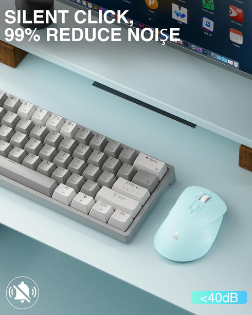 SM66 Green Silent Dual Mode Wireless Mouse for Laptop, Adjustable 4800 DPI Rechargeable Computer Mouse