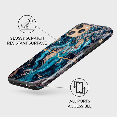 BURGA Hybrid 2-Layer Hard Shell + Silicone Phone Case for iPhone 11 PRO - Crystal Blue Teal Turquoise Marble