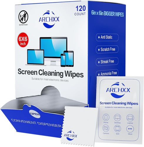 ARCHXX Screen Wipes for Electronics, 120 Count 6"x6" Pre-Moistened Screen Cleaner for