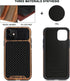 TENDLIN Black Compatible with iPhone 11 Case, Wood Grain with Carbon Fiber Texture Design Leather Hybrid