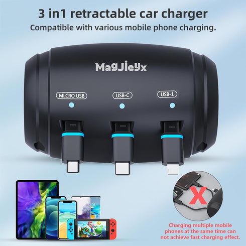 MAGJIEYX 3 1 17/16/15/14/iPad/Android/Samsung|Uber for Retractable Car Charging Station Box, in Headrest Fast Power