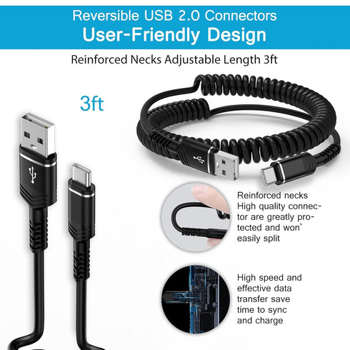 Motorola Coiled USB C to USB A Charger Cable, Fast Charging 3FT for Moto G Razr Ultra, Moto Edge Ultra Pro,
