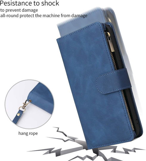 UEEBAI Wallet Case for iPhone 6/iPhone 6S - PU Leather Magnetic Closure Handbag with Zipper Pocket, Blue