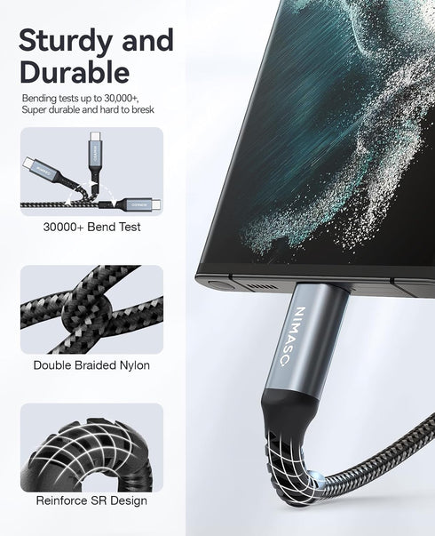 NIMASO USB C to C Cable 4-Pack (10ft, 6.6ft, 3.3ft, 1ft) for iPhone 15, iPad Mini 6, MacBook Pro, Galaxy S23, Switch.