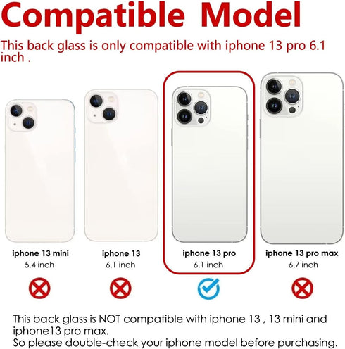 Back Glass Replacement for iPhone 13 pro 6.1 inches (Silver) All Carriers with Repairing Tool Kits