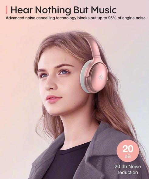 Headset, 90H Gift-H1 INFURTURE Pink Headphones Over Ear Headphones Active Noise Cancelling Bluetooth Headphones, Deep