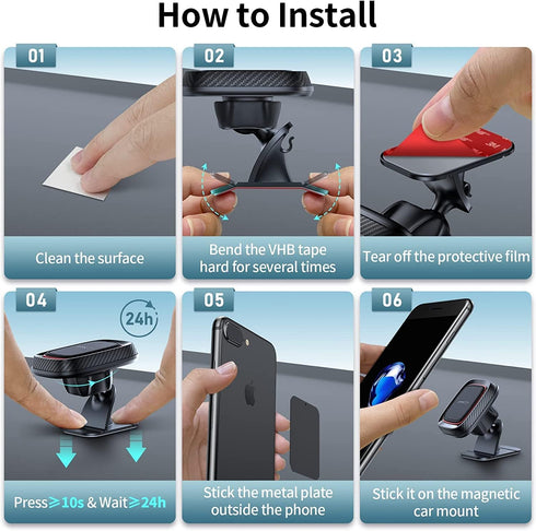 APPS2Car 360 Magnetic Phone Holder for Car, Dashboard Magnetic Car Mount, Rotation Magnet Phone Mount with Strong VHB