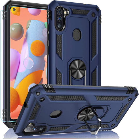 Galaxy A11 Case, Military Grade Heavy Duty Armor Protection Cover with HD Screen Protector and Magnetic Ring Kickstand