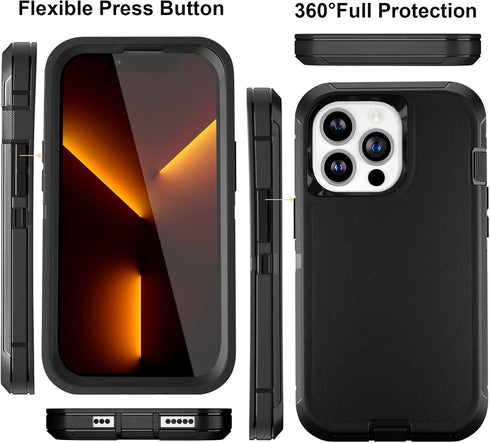 Case for iPhone 13 Pro Max Case 6.7" with 2 Screen Protector, Full Body Heavy Duty Military Grade Cover, Shockproof/Drop Proof Protection Phone Case (Black)