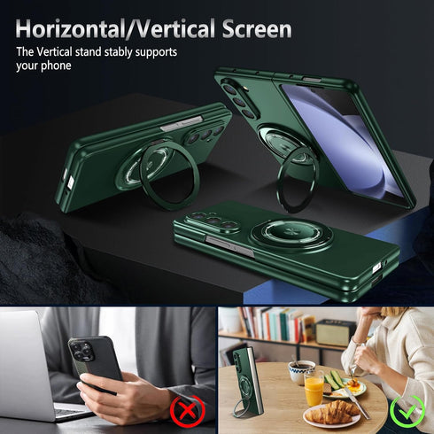 Magnetic Case for Galaxy Z Fold 3 5G, Lightweight, Slim Fit Drop Protection, Shockproof Cover, Dark Green
