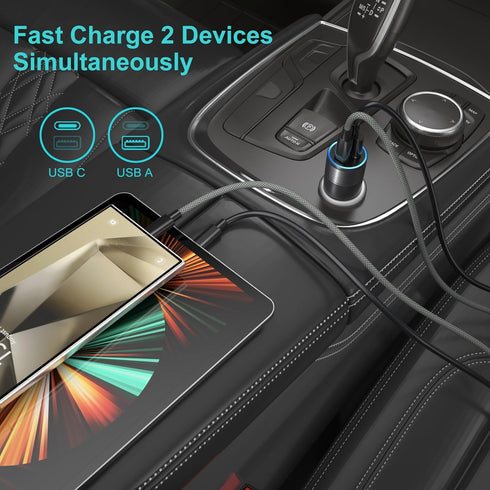 Excgood Fast Charging Type C Car Charger Kit, 25W USB C Wall Adapter for Galaxy S24 Ultra, 2X 6ft Braided Cables