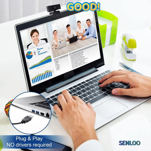 SENLOO 1080P Webcam HD for PC - Web Camera for Desktop Computer with Hi-fi Microphones, Privacy Cover - Computer Camera