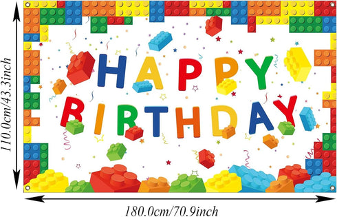 chiazllta 71 43 Building Blocks Happy Birthday Banner Colorful Blocks Birthday Party Decorations Backdrop Photography