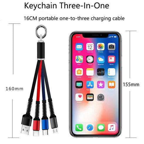 Portable Multi Keychain Short Charging Cable, 3 in 1 Short Charging Cable, 0.5FT for Travel Powerbank (3Pack)