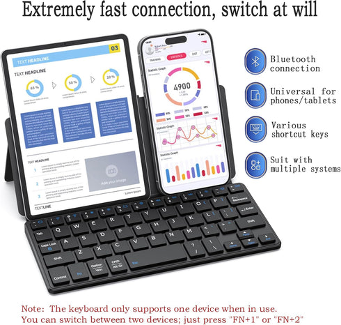 Universal Wireless Keyboards, Ultra Light Portable Mini Keyboard with Adjustable Angle Stand & Leather Case,
