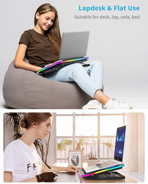 KeiBn Upgrade Laptop Cooling Pad, RGB Lights with 6 Fans for 15.6-17.3 Inch Laptops, 7 Height Stands, 10 Modes Light, 2