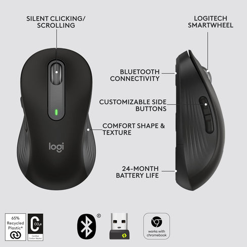 Logitech Signature M650 Wireless Mouse for Small to Medium Hands, 2-Year Battery, Silent Clicks, Customizable Side